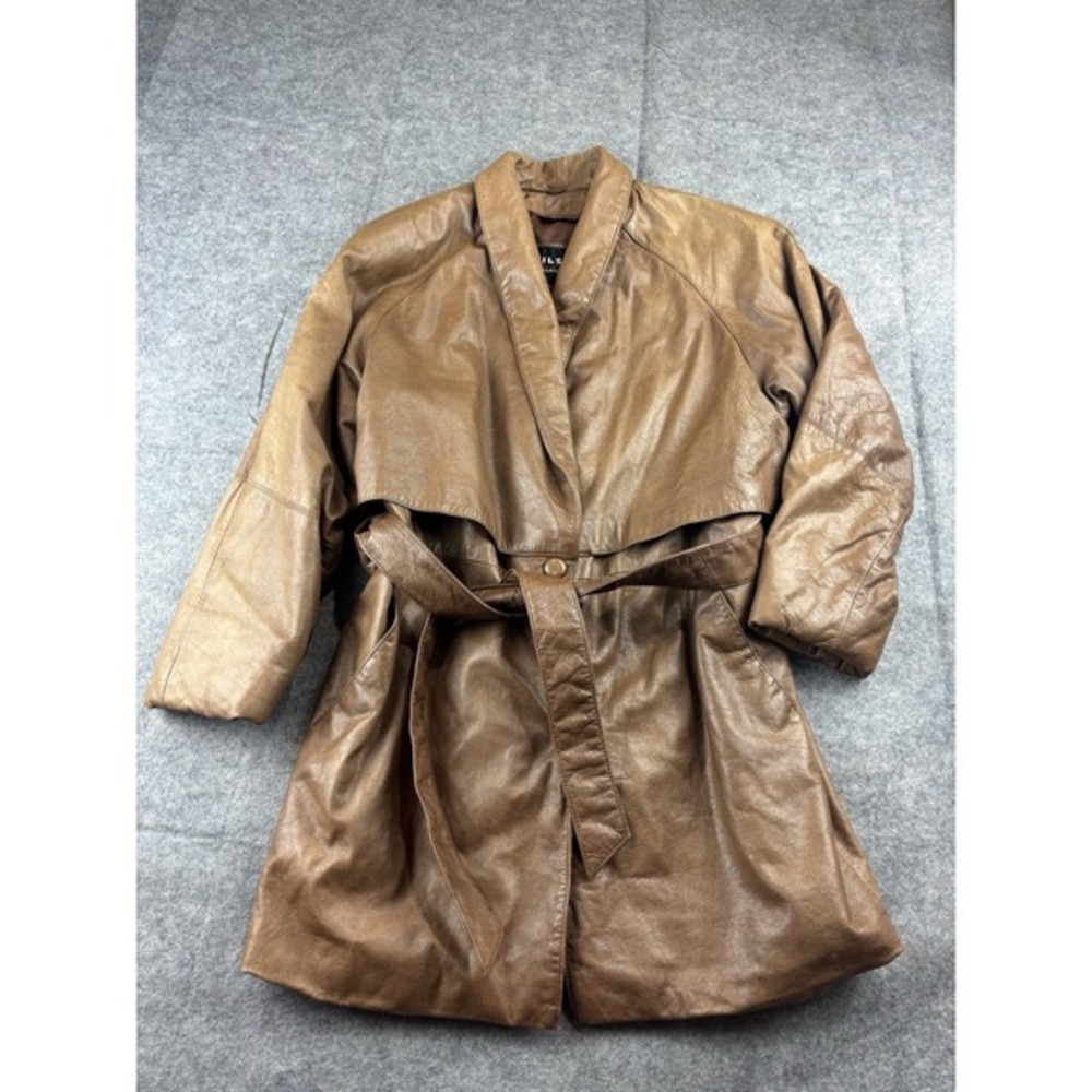 Vintage Wilsons Leather Mens S‎ Jacket Brown Mid Belted Trench Coat 90s Classic